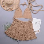 khaki crochet beach set